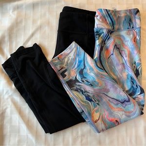 Athleta Girl Capri Legging Bundle 2 Black Marble Pink Blue Purple Size XXL 16
